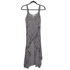 NWT FavLux Fashion Black White Striped V-neck Sleeveless High Low Maxi S